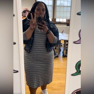 Striped grey and white dress